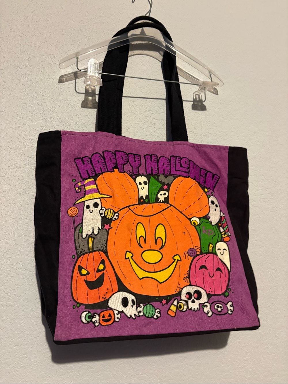 Official Disney Parks Mickey Mouse "Happy Halloween" Canvas Zippered Tote Bag - Picture 2 of 4